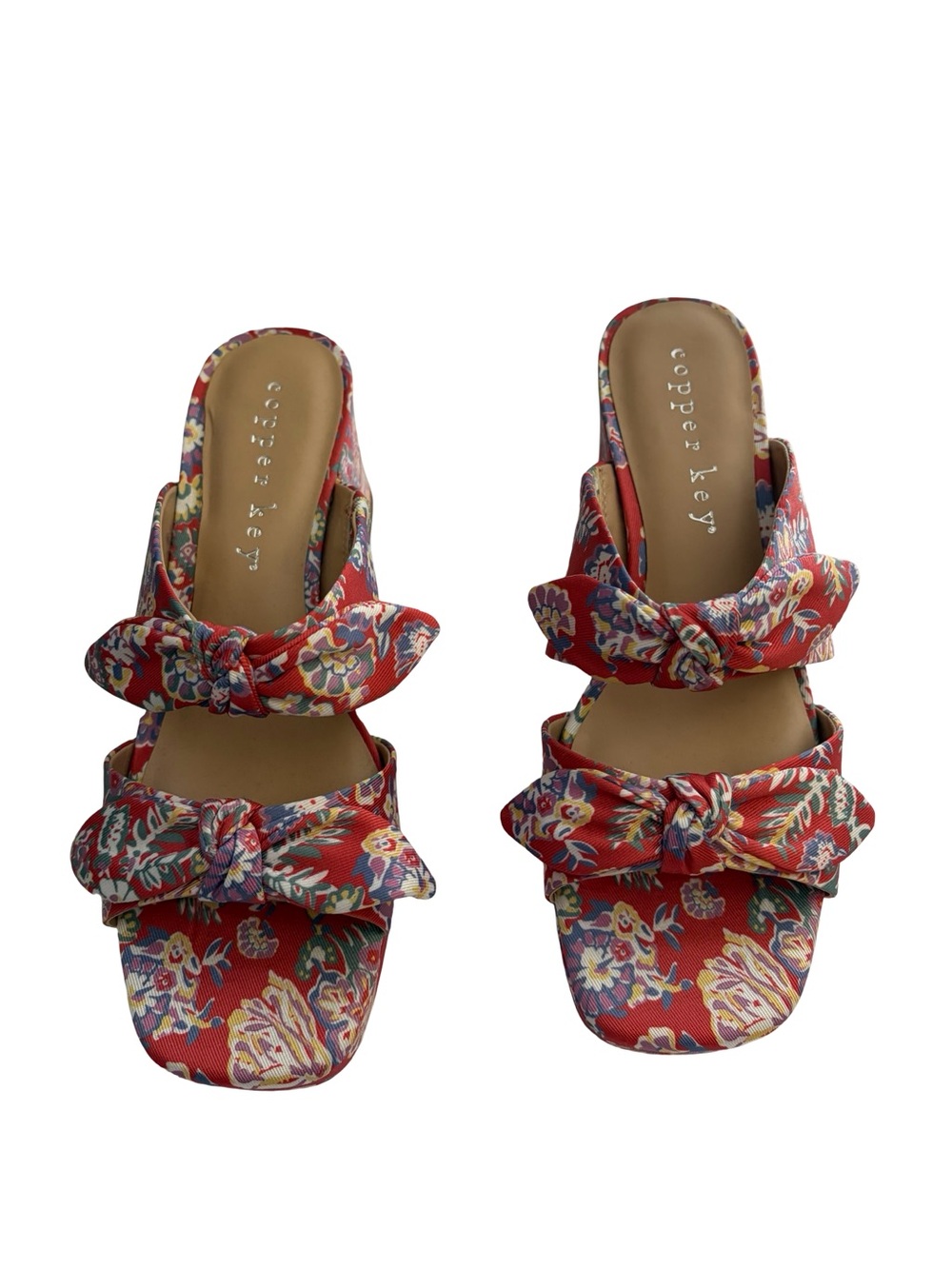 Copper Key Red Floral Knot Slide Mules